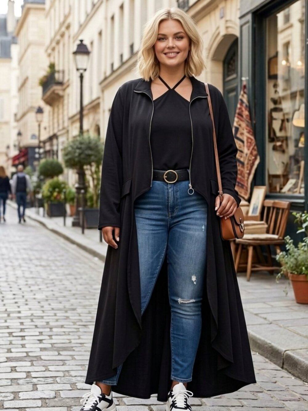Zanzea 5XL NWT Black Zip-Front Longline Coat Textured Stretchy Medieval Goth